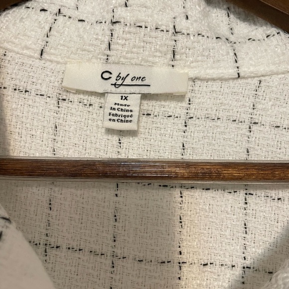 C by One White and Black Fringe Plaid Cabincore Shirt Jacket Size 1X - Picture 4 of 7